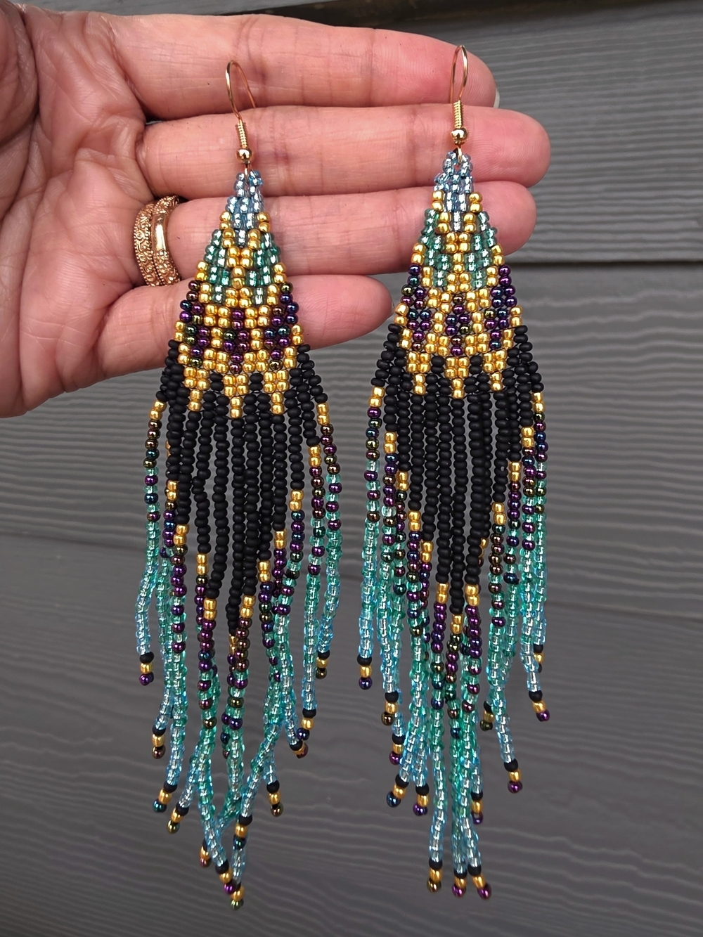 Mermaid Boho Fringe Beaded Earrings Coastal Statement Seed Bead Jewelry